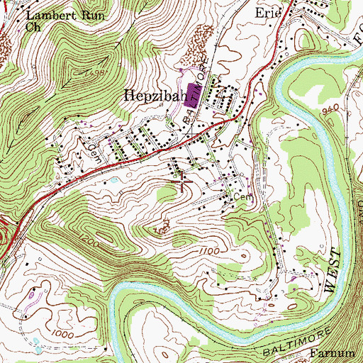 Topographic Map of Hepzibah Census Designated Place, WV