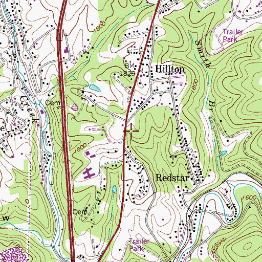 Topographic Map of Hilltop Census Designated Place, WV