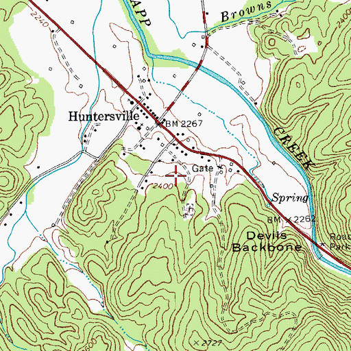Topographic Map of Huntersville Census Designated Place, WV