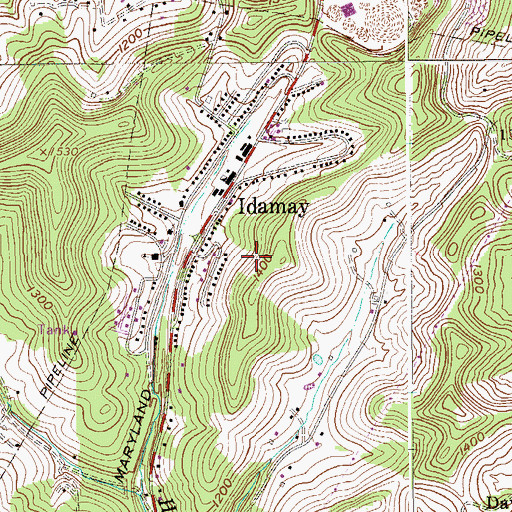 Topographic Map of Idamay Census Designated Place, WV