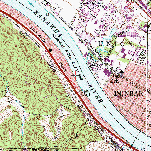 Topographic Map of Jefferson Census Designated Place, WV