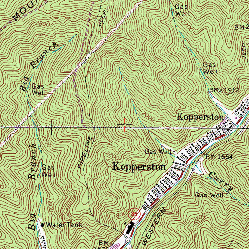 Topographic Map of Kopperston Census Designated Place, WV