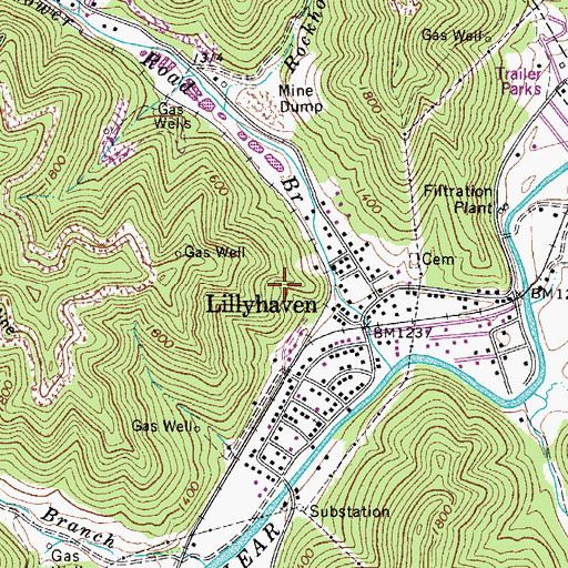 Topographic Map of Lillyhaven Census Designated Place, WV