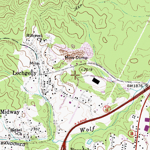 Topographic Map of Lochgelly Census Designated Place, WV
