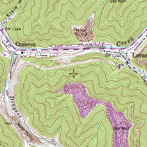 Topographic Map of Lorado Census Designated Place, WV