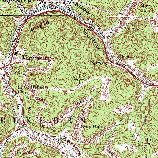 Topographic Map of Maybeury Census Designated Place, WV