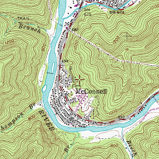 Topographic Map of McConnell Census Designated Place, WV