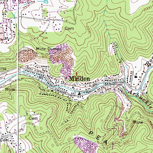 Topographic Map of Minden Census Designated Place (historical), WV