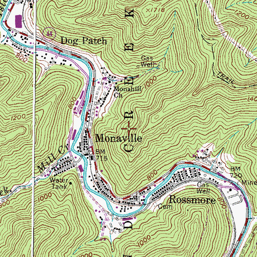 Topographic Map of Monaville Census Designated Place, WV