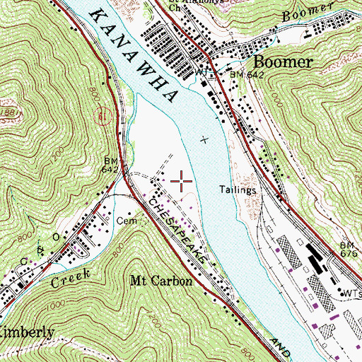 Topographic Map of Mount Carbon Census Designated Place, WV