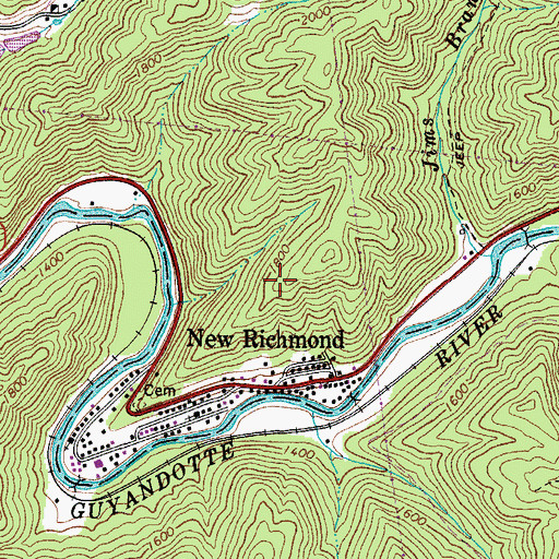 Topographic Map of New Richmond Census Designated Place, WV