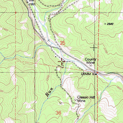 Topographic Map of Coon Run, CA