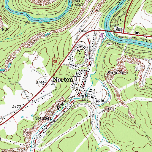 Topographic Map of Norton Census Designated Place, WV