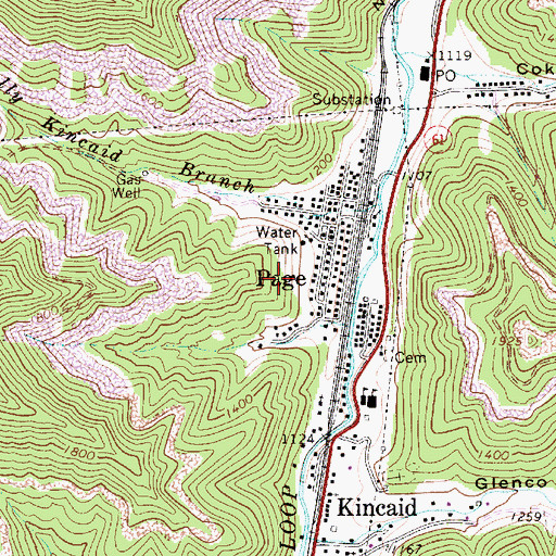 Topographic Map of Page Census Designated Place, WV