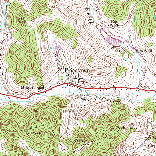 Topographic Map of Pricetown Census Designated Place, WV