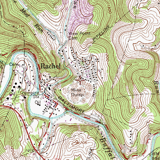 Topographic Map of Rachel Census Designated Place, WV