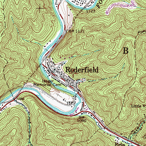 Topographic Map of Roderfield Census Designated Place, WV