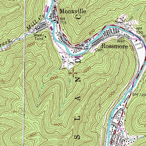 Topographic Map of Rossmore Census Designated Place, WV