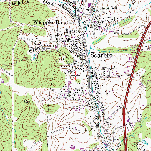 Topographic Map of Scarbro Census Designated Place, WV