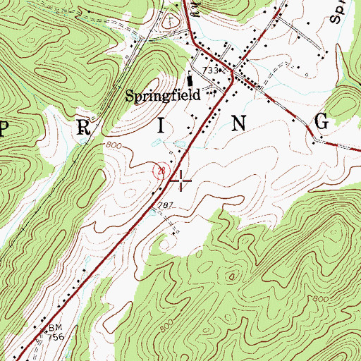 Topographic Map of Springfield Census Designated Place, WV