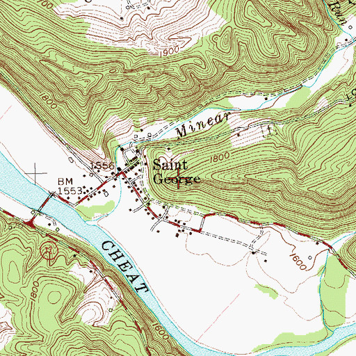Topographic Map of Saint George Census Designated Place, WV