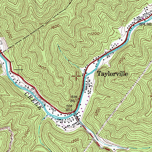 Topographic Map of Taylorville Census Designated Place, WV