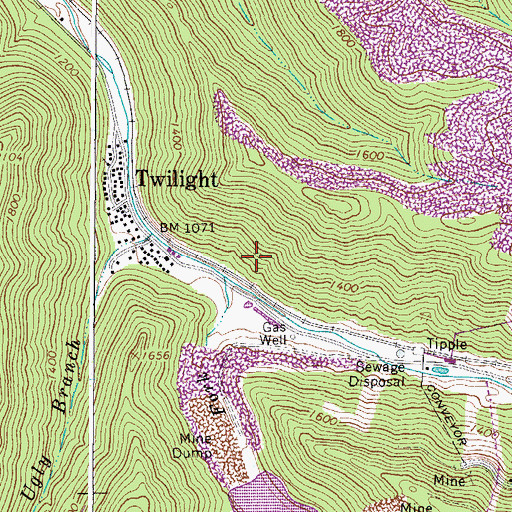 Topographic Map of Twilight Census Designated Place, WV