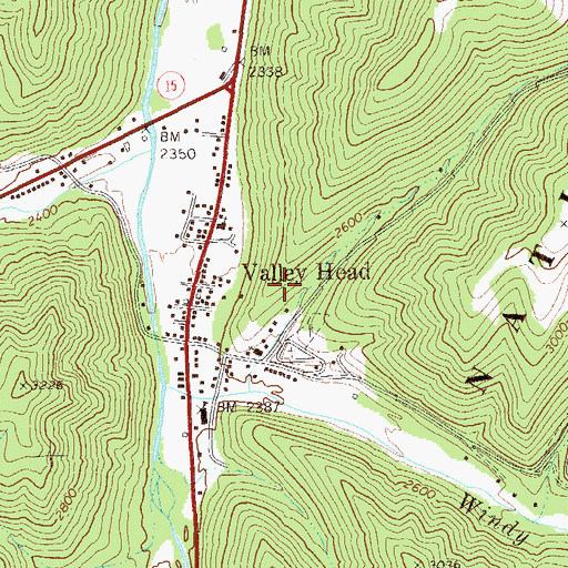 Topographic Map of Valley Head Census Designated Place, WV