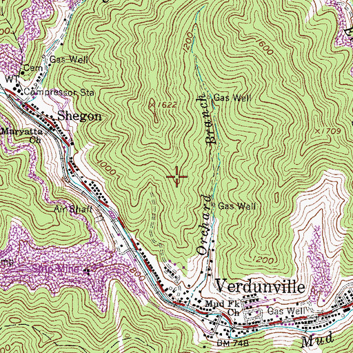 Topographic Map of Verdunville Census Designated Place, WV