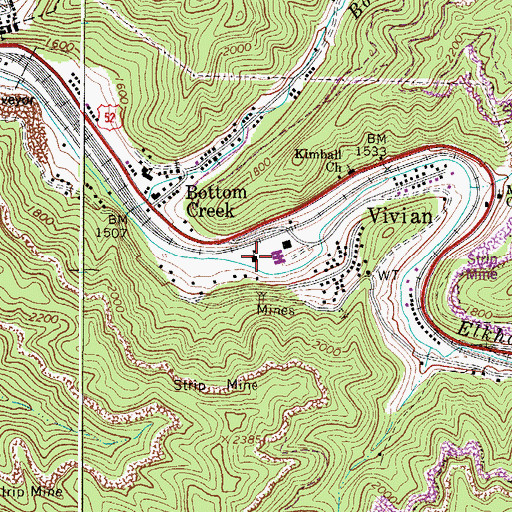 Topographic Map of Vivian Census Designated Place, WV
