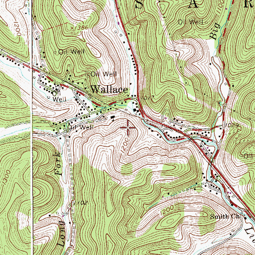 Topographic Map of Wallace Census Designated Place, WV