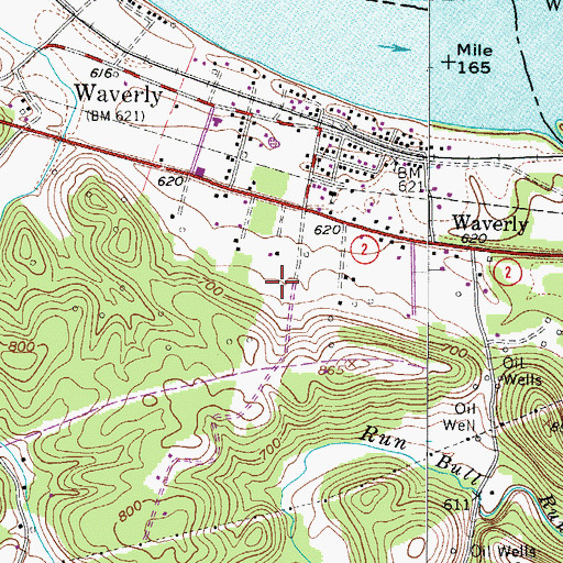 Topographic Map of Waverly Census Designated Place, WV
