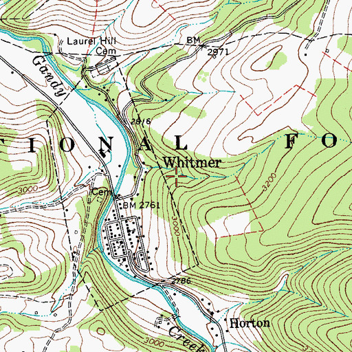 Topographic Map of Whitmer Census Designated Place, WV