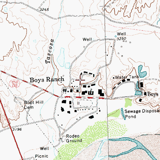 Topographic Map of Boys Ranch Census Designated Place, TX