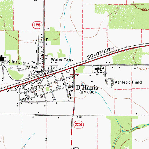 Topographic Map of D'Hanis Census Designated Place, TX