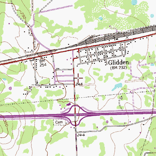 Topographic Map of Glidden Census Designated Place, TX