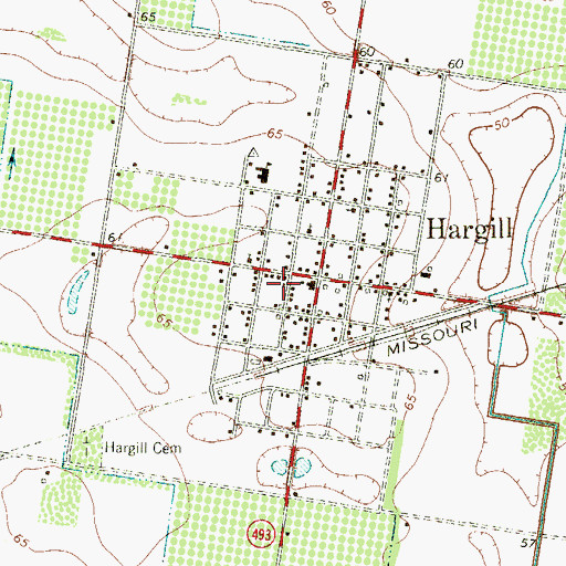 Topographic Map of Hargill Census Designated Place, TX