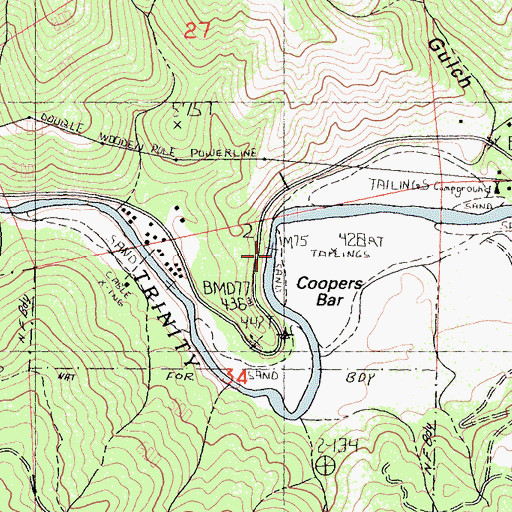 Topographic Map of Coopers Bar, CA
