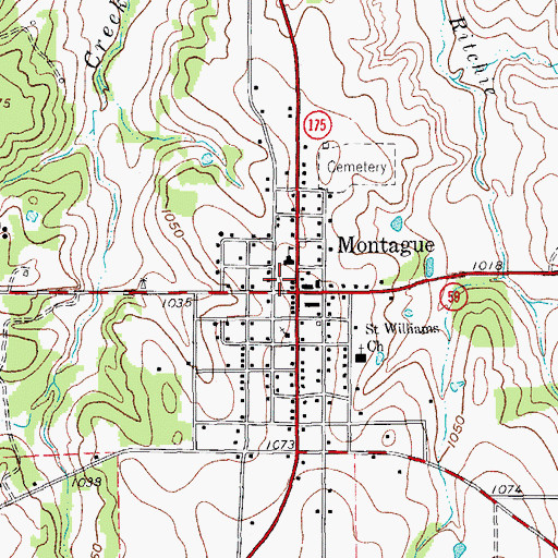 Topographic Map of Montague Census Designated Place, TX