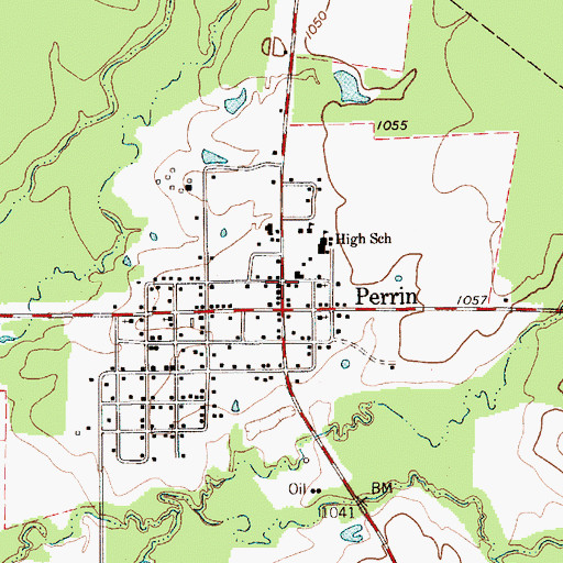 Topographic Map of Perrin Census Designated Place, TX