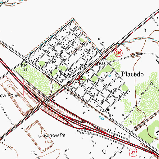 Topographic Map of Placedo Census Designated Place, TX