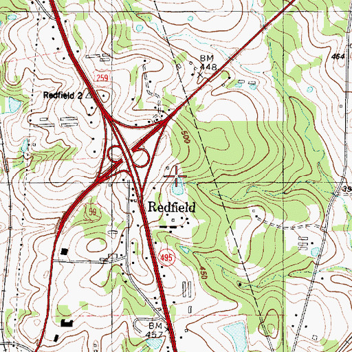 Topographic Map of Redfield Census Designated Place, TX