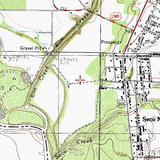 Topographic Map of Seco Mines Census Designated Place, TX