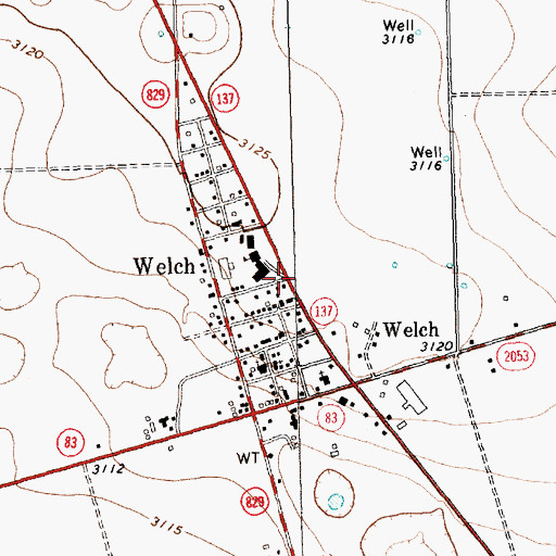 Topographic Map of Welch Census Designated Place, TX