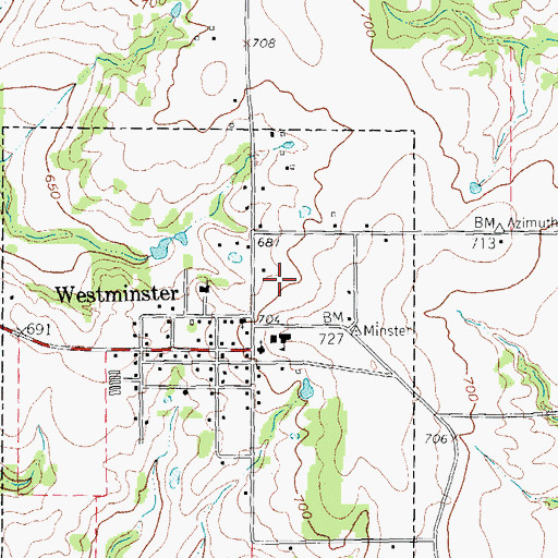 Topographic Map of Westminster Census Designated Place, TX