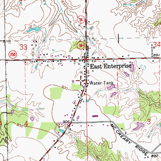 Topographic Map of East Enterprise Census Designated Place, IN