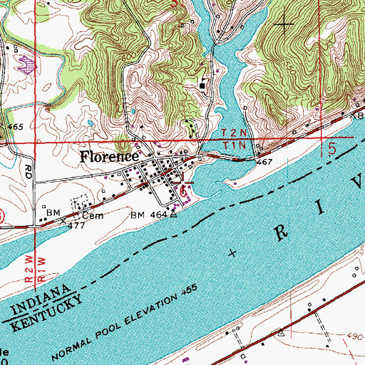 Topographic Map of Florence Census Designated Place, IN