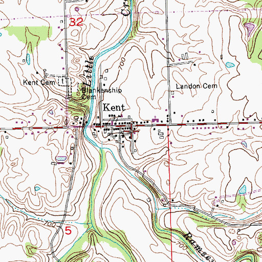 Topographic Map of Kent Census Designated Place, IN