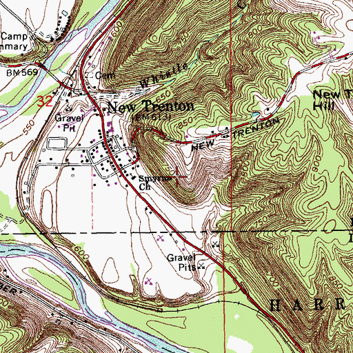 Topographic Map of New Trenton Census Designated Place, IN