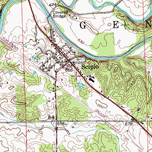 Topographic Map of Scipio Census Designated Place, IN